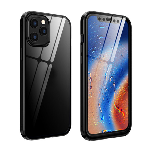Fusion360 iPhone 12 / 12 Pro Double Sides Tempered Glass Magnetic Adsorption Metal Frame HD Screen Case - Black